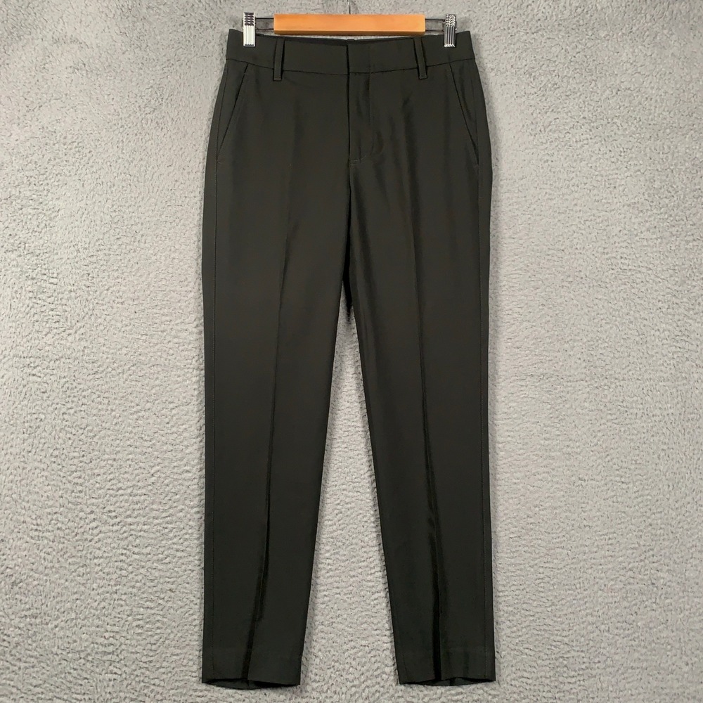 Vince. Wool Blend Tapered Trouser Pant Womens 2 Dark Olive Italian Fabric Pocket